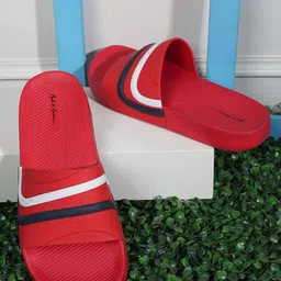 Mast & Harbour Men Red Printed Rubber Sliders-53