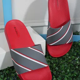 Mast & Harbour Men Red Striped Rubber Sliders-image-49