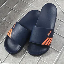 HRX by Hrithik Roshan Men Navy Blue & Orange Brand Logo Printed Sliders-image-91