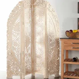 shilpi White Floral Genevieve Handcarved Wooden Room Divider Four Panels-picture-45