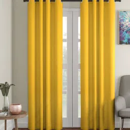 soumya Yellow Solid Cotton 7 Ft Light Filtering Eyelet Door Curtain-picture-49