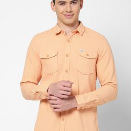 Lee Men Peach-Coloured Slim Fit Cotton Casual Shirt-image-81