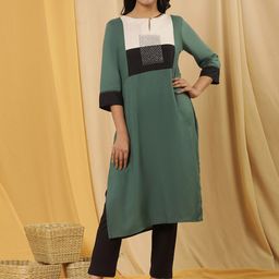 W Yoke Design Colourblocked Keyhole Neck Straight Kurta with Trouser-picture-33