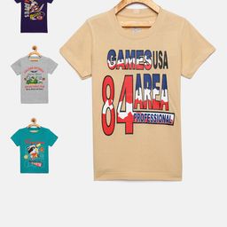 dongli Boys Pack of 4 Printed Round Neck T-shirt-42