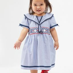 One Friday Infant Girls Conversational Embroidered Smocked Pure Cotton Fit & Flare Dress-62