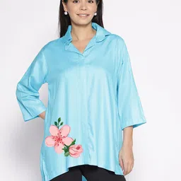 LetsDressUp Floral Printed Shirt Collar High Low Top-image-89