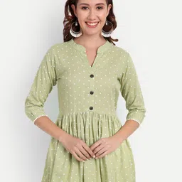 HANUMNTRA Polka Dots Printed Mandarin Collar Peplum Top-image-34