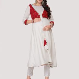 Mom For Sure by Ketki Dalal Mirror Work A-Line Cotton Maternity Kurta-image-2