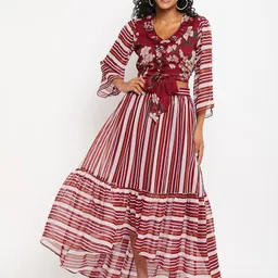 Bitterlime Floral Printed V-Neck Ruffles Top-image-21
