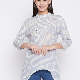 Ruhaans Abstract Print Mirror Work Longline Top-image-36