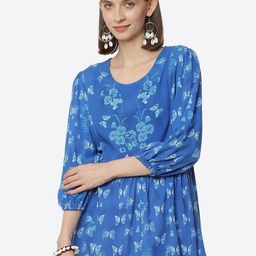 Rangriti Blue Printed Longline Top-image-93