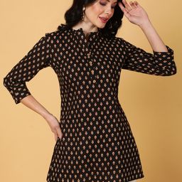 GULMOHAR JAIPUR Ethnic Motifs Printed Mandarin Collar Cotton Straight Kurti-image-33