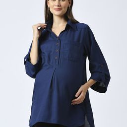 Mom For Sure by Ketki Dalal Spread Collar Shirt Style Longline Maternity Top-image-30