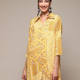 Biba Bandhani Printed Shirt Collar A-Line Kurta-image-23