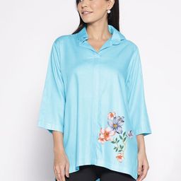 LetsDressUp Floral Printed Shirt Collar High Low Top-image-90