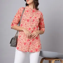 Divena Women Floral Printed Cotton Shirt Style Longline Top-picture-54