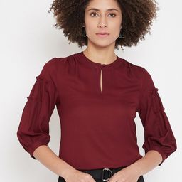 La Zoire Women Maroon Keyhole Neck Georgette Top-image-59