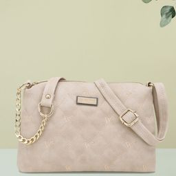 WOMEN MARKS Cream-Coloured PU Structured Quilted Sling Bag-8