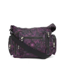 BAOMI Black & Purple Printed Nylon Messenger Bag-image-13