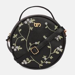 Bagsy Malone Black Floral Embellished PU Half Moon Sling Bag-image-28