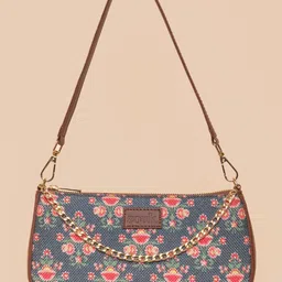 ZOUK Floral Printed Structured Baguette Bag Handbags-image-39