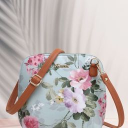 Exotic Teal Floral Printed PU Structured Sling Bag-21