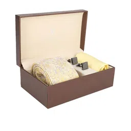 Van Heusen Men Yellow Ethnic Print Tie With Pocket Square And Cufflink Accessory Gift Set-image-52
