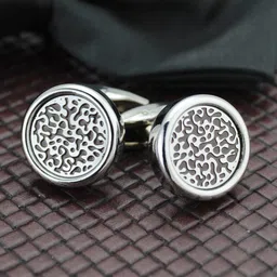 Kavove Silver-Toned & Black Textured Cufflink-7