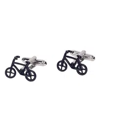 The Tie Hub Men Black & Silver-Toned Black Bicycle Cufflinks-image-60