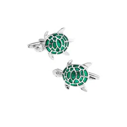 The Tie Hub Green & Silver-Toned Quirky Cufflink-image-22