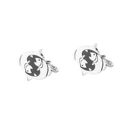 The Tie Hub Silver-Toned & Black Pisces Zodiac Sign Cufflink-image-77