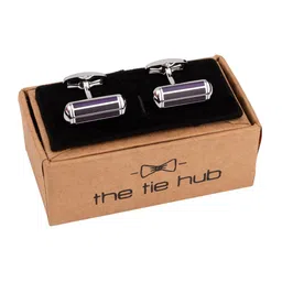 The Tie Hub Rhodium-Plated Striped Brass Rectangular Cufflink-51