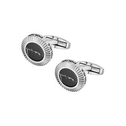 Police Men Silver-Plated Textured Round Cufflink-28