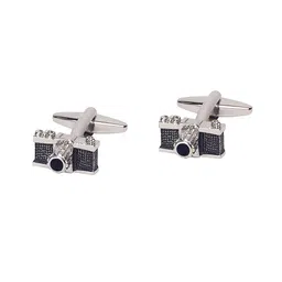 The Tie Hub Black & Silver-Toned Cufflinks-image-96
