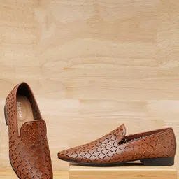 Ruosh Men Laser-Cut Detail Leather Formal Slip-On Shoes-image-73