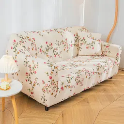 HOUSE OF QUIRK Beige & Green Printed 2-Seater Stretchable Non-Slip Sofa Cover-17