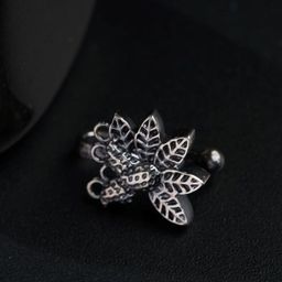 House of Aadyaa Sterling Silver Oxidised Kairi Stud Nosepin-55