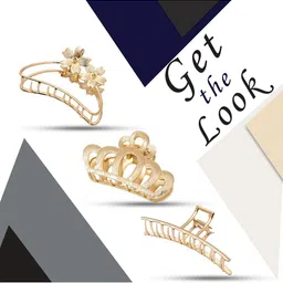 Krelin Women Gold-Toned Set of 3 Metal Hair Claw Clips-image-22