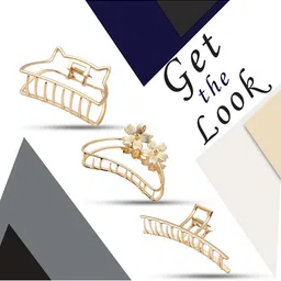 Krelin Women Gold-Toned Set of 3 Hair Claw Clips-image-1