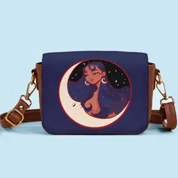 Kalankit Graphic Printed Vegan Leather Zip detail Sling Bag-picture-4