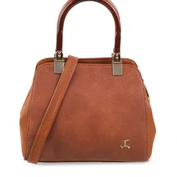 Mochi Women Tan Textured Structured Handheld Bag-58