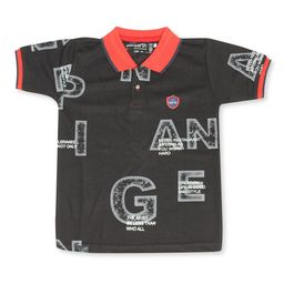 earth conscious Boys Black Typography Printed Polo Collar Applique T-shirt-19