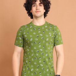 berry blues Round Neck Conversational Printed Cotton T-shirt-image-54