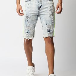 WAIMEA Men White Washed Distressed Skinny Fit Denim Shorts-image-76