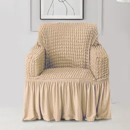 cortina Beige Polyester Stretchable 1 Seater Sofa Cover-picture-21