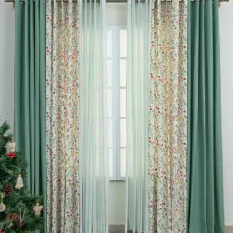 the yellow dwelling Green Cotton Floral 5.5ft Semisheer Eyelet ( set of 6)-picture-11