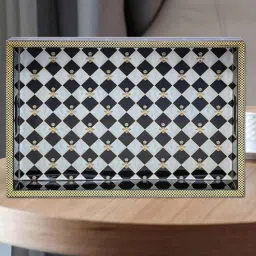 izzhaar Gingham Bee Black & White Wood Serving Tray-picture-13