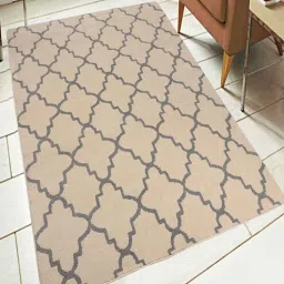 saral home Beige Abstract Microfibre 4 Ft X 6 Ft Hand Woven Carpet-picture-20