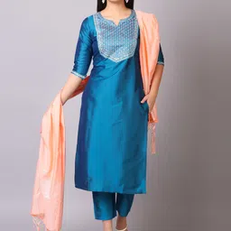 V TRADITION Ethnic Motifs Embroidered Mirror Work Kurta with Trousers & With Dupatta-picture-1