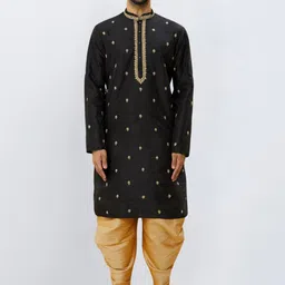 SULAKSHACOUTUREZ Men Floral Embroidered Regular Thread Work Kurta with Dhoti Pants-image-17